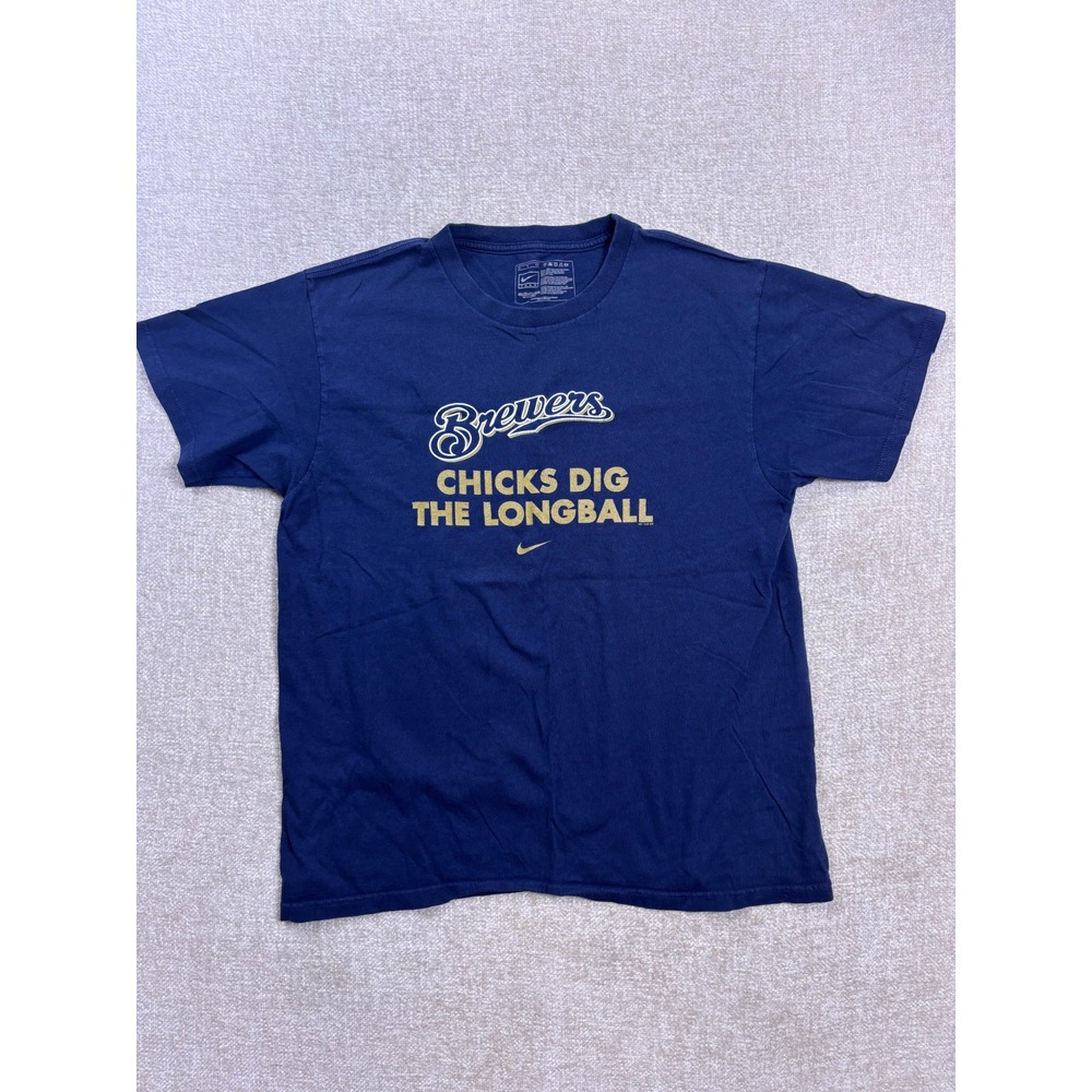 Nike Milwaukee Brewers Chicks Dig The Longball Navy Blue T-Shirt Mens Small